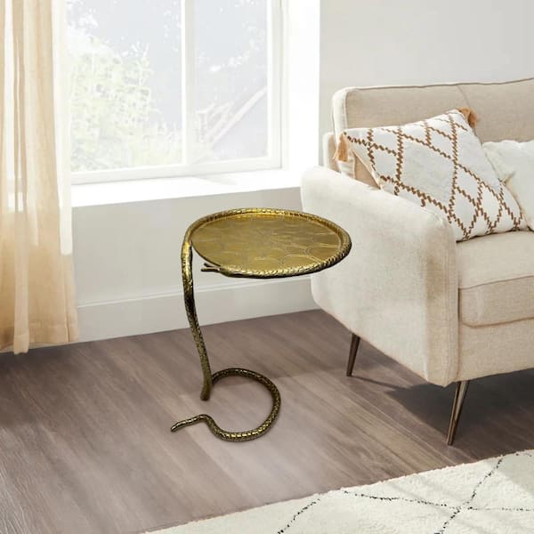 THE URBAN PORT 18 in. Brass Other Aluminum Side/End Table with Snake Skin Pattern