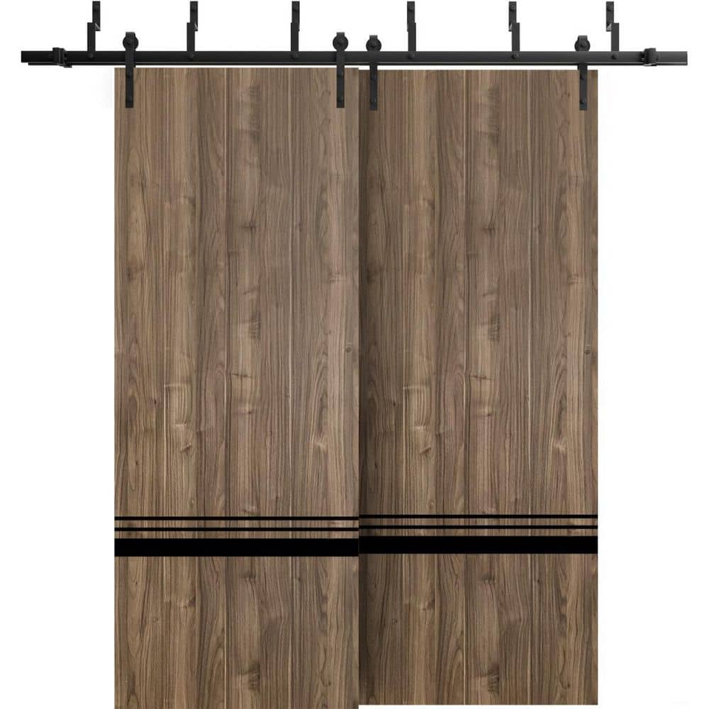 72 in. x 80 in. 2 Panel Walnut Solid Wood with Honeycomb Sliding Barn Door with Hardware Kit price history on PriceWatchPro