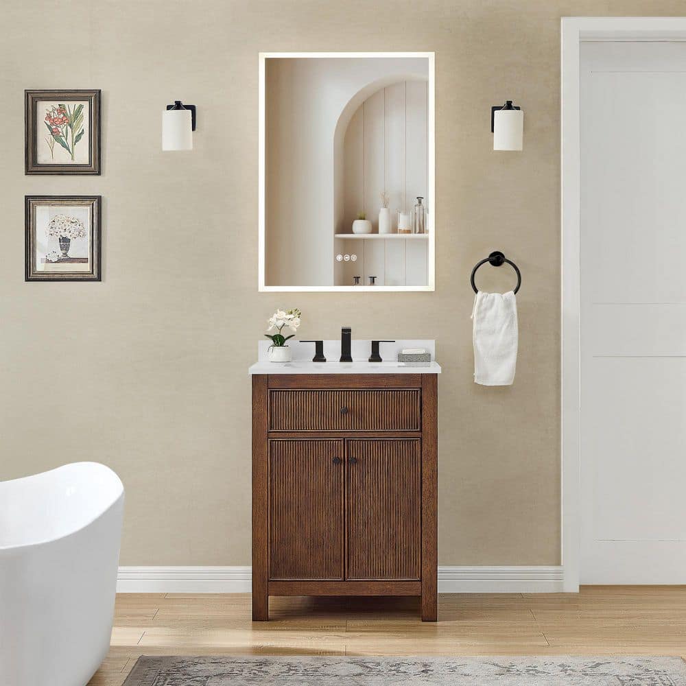 Pendry 24 in. Single Freestanding Dark Walnut Bath Vanity with White Quartz Top price history on PriceWatchPro