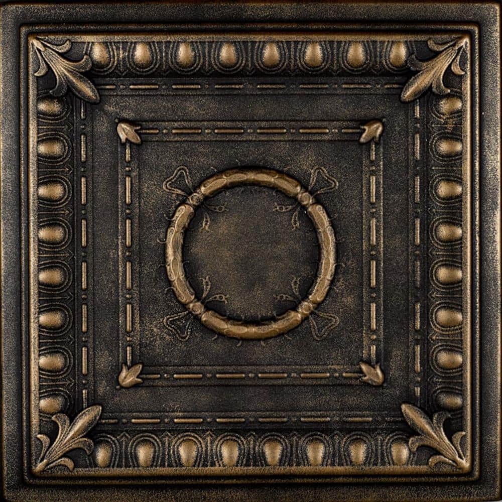 Romanesque Black Brass 1.6 ft. x 1.6 ft. Decorative Foam Glue Up Ceiling Ti