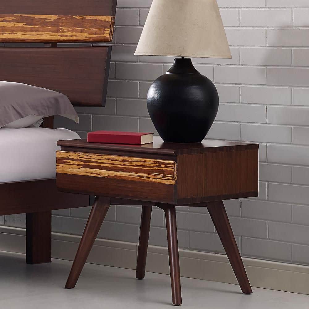 Azara Sable Bamboo Nightstand with Tiger Accent and Drawer