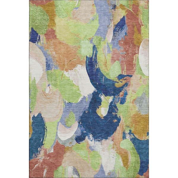 Mayfield Premium Machine Washable Abstract AMF1965 Aloe 9 ft. x 12 ft. Area Rug