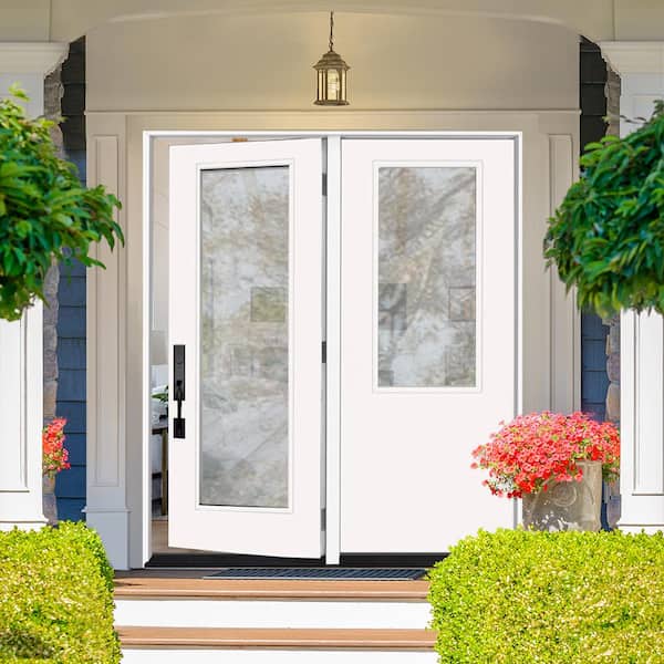 Legacy 60 in. x 80 in.Primed LH Outswing Center-Hinged Fiberglass 2/3 Clear Tempered Glass Prehung Double Patio Door