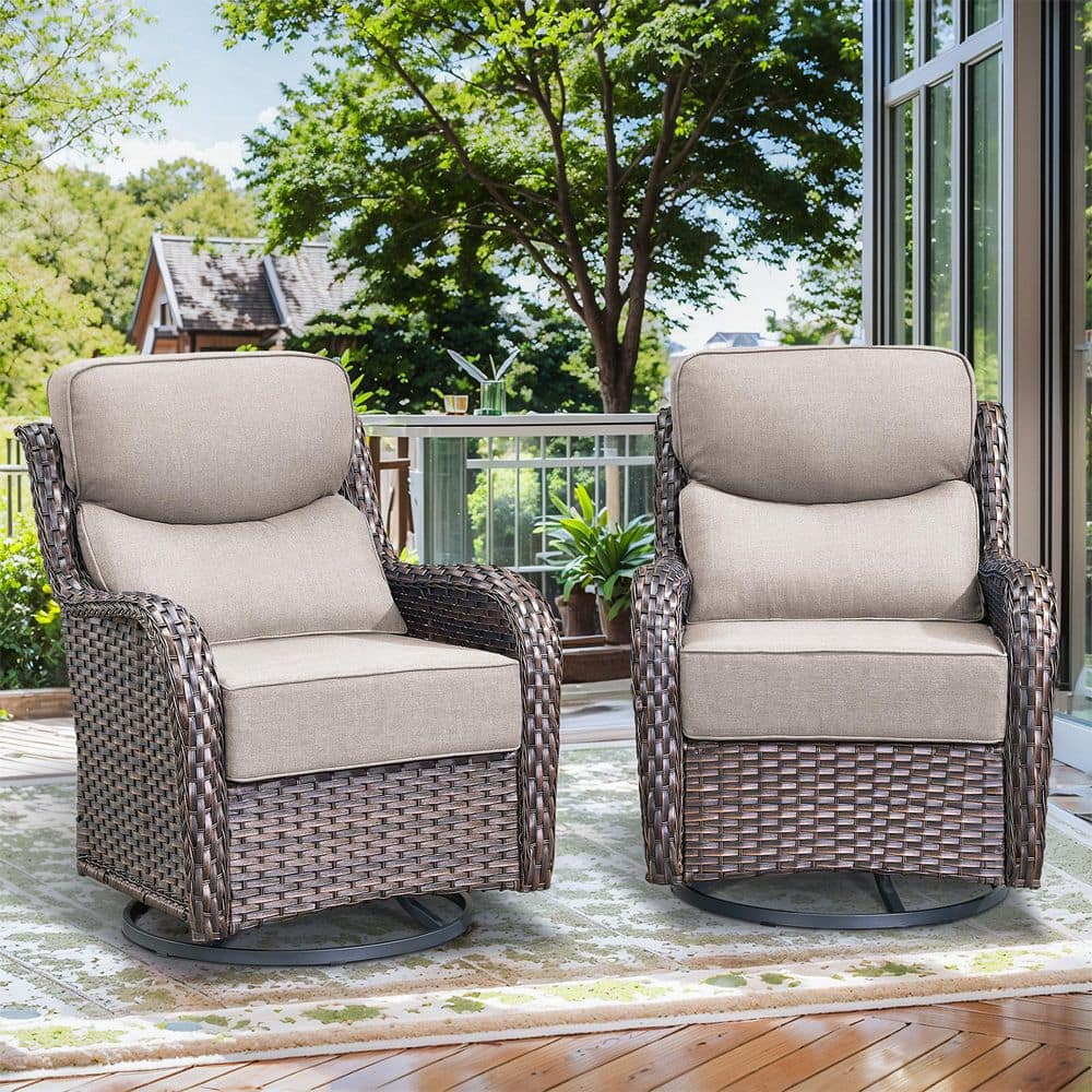 NovaSwivel 2-Piece Brown Wicker Outdoor Swivel Glider with Olefin 6-inch Thick Beige Cushions Patio Rocking Chairs price history on PriceWatchPro