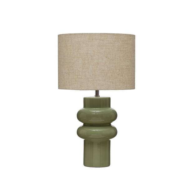 Storied Home 20.25 in. Greens Toneware Table Lamp with Celery Green Linen Shade AH2537 The