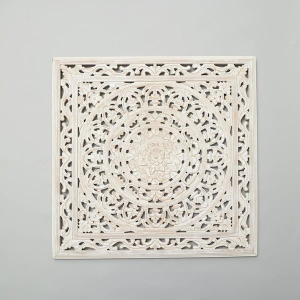 36 in. x 36 in. White Square Handcrafted Wooden by Wall Art Decor-Elegant Home Art for Living Room Bedroom Office