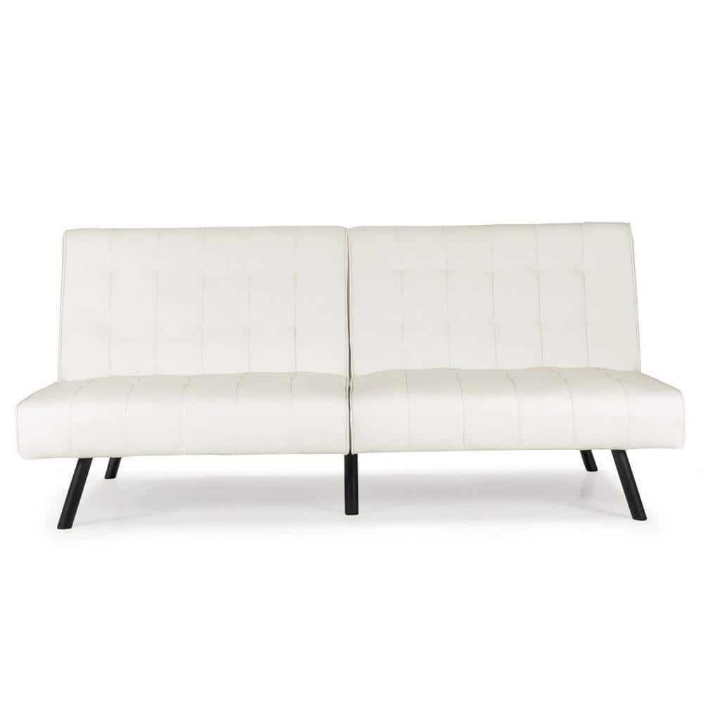 ANGELES HOME White Futon Sofa Bed PU Leather Convertible Folding Couch Sleeper Lounge 8CK