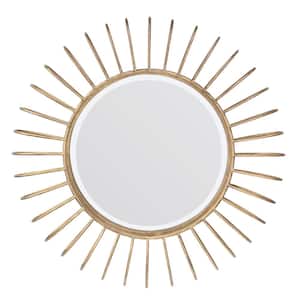 24in x 24in Glam Round Gold Sunburst Metal Framed Accent Mirror