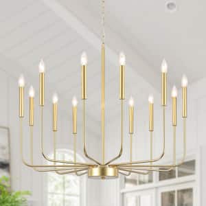 Tirath 32.1in. 12 Light Gold Candle Kitchen Island Classic Traditional Chandelier Linear Pendant with No Bulbs Included