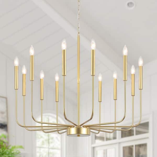 Tirath 32.1in. 12 Light Gold Candle Kitchen Island Classic Traditional Chandelier Linear Pendant with No Bulbs Included