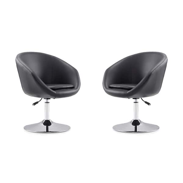 Hopper Modern Black and Polished Chrome Faux Leather Upholstered Accent Side Chair (Set of 2)