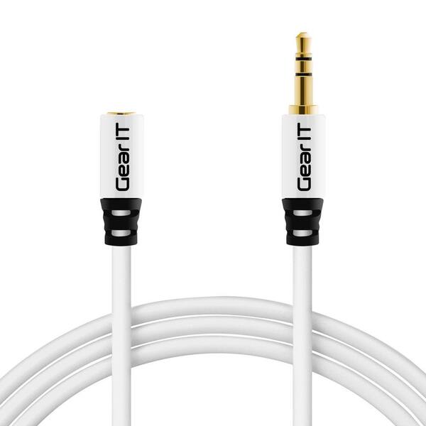 GearIt 15 ft. 3.5 mm Stereo Audio Extension Cable with Step Down Design - White