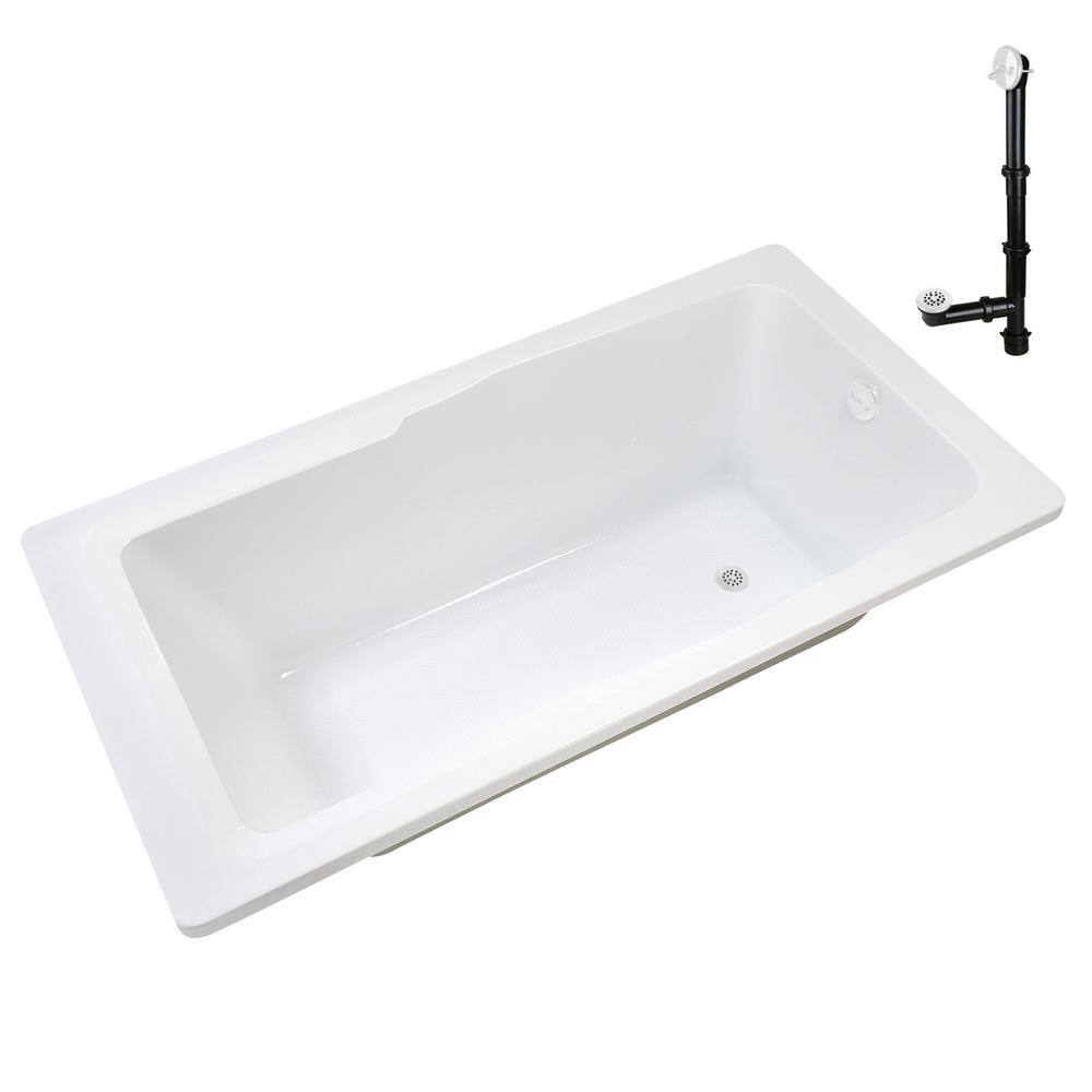 60'' x 32'' Glossy White Acrylic Soaking Drop-In Bathtub