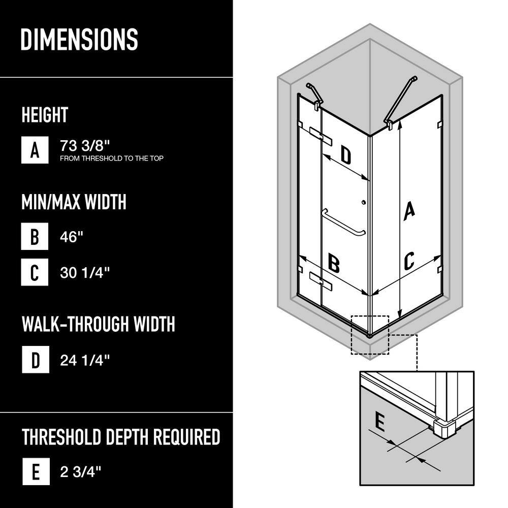 Monteray 48" x 32" Frameless Clear Glass Shower Enclosure with Brushed Nickel Hardware