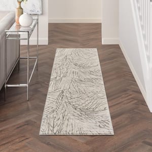 Rustic Textures Ivory/Grey 2 ft. x 8 ft. Abstract Contemporary Kitchen Runner Area Rug