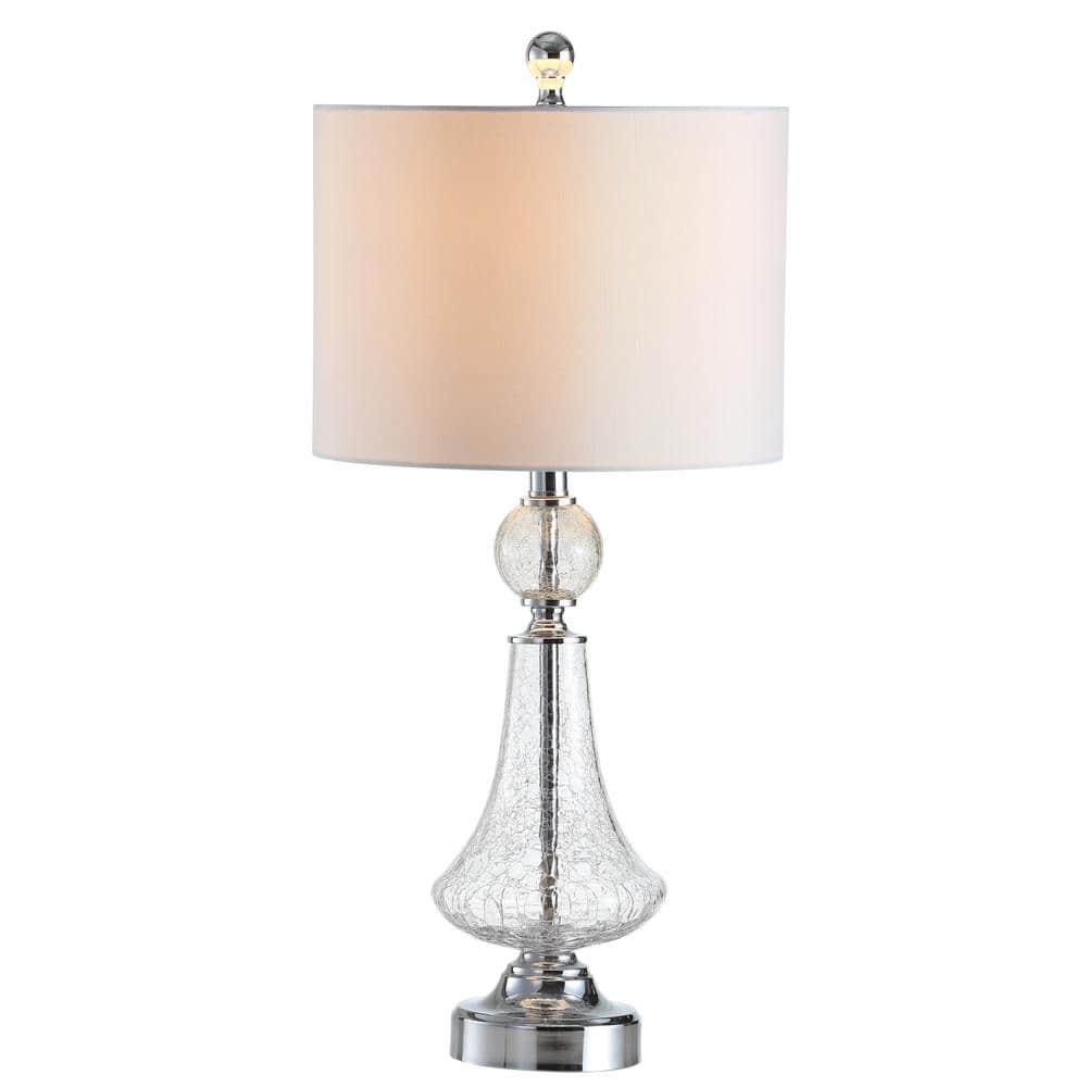 Mercury Clear Crackle Glass Table Lamp Set with White Shade