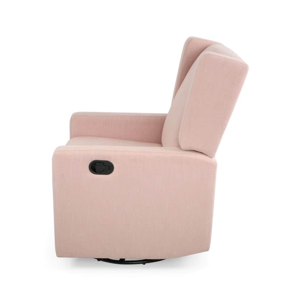 Blush and Black Fabric Swivel Recliner with Metal Frame
