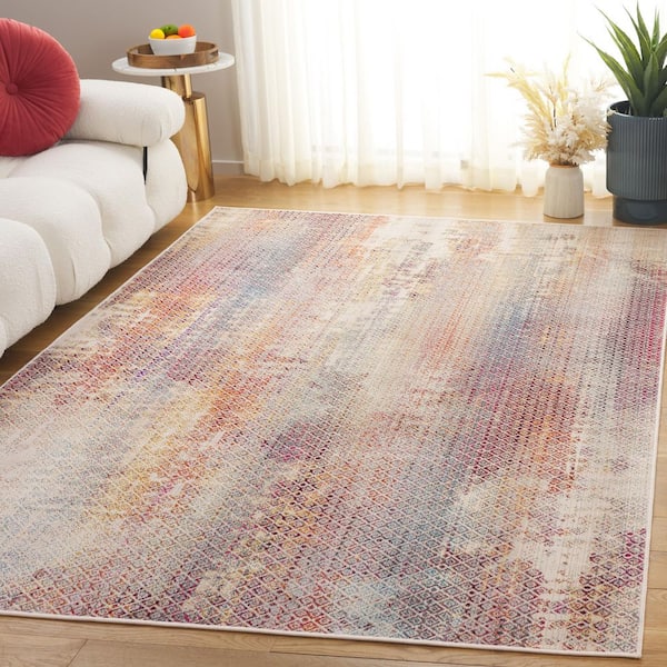 Rainbow Navy/Rust Gold 8 ft. x 10 ft. Distressed Diamonds Indoor/Outdoor Area Rug