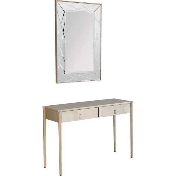 Camden Isle Insley Wall Mirror 48 in. Champagne Rectangle Mirrored Glass Console Table with Drawers