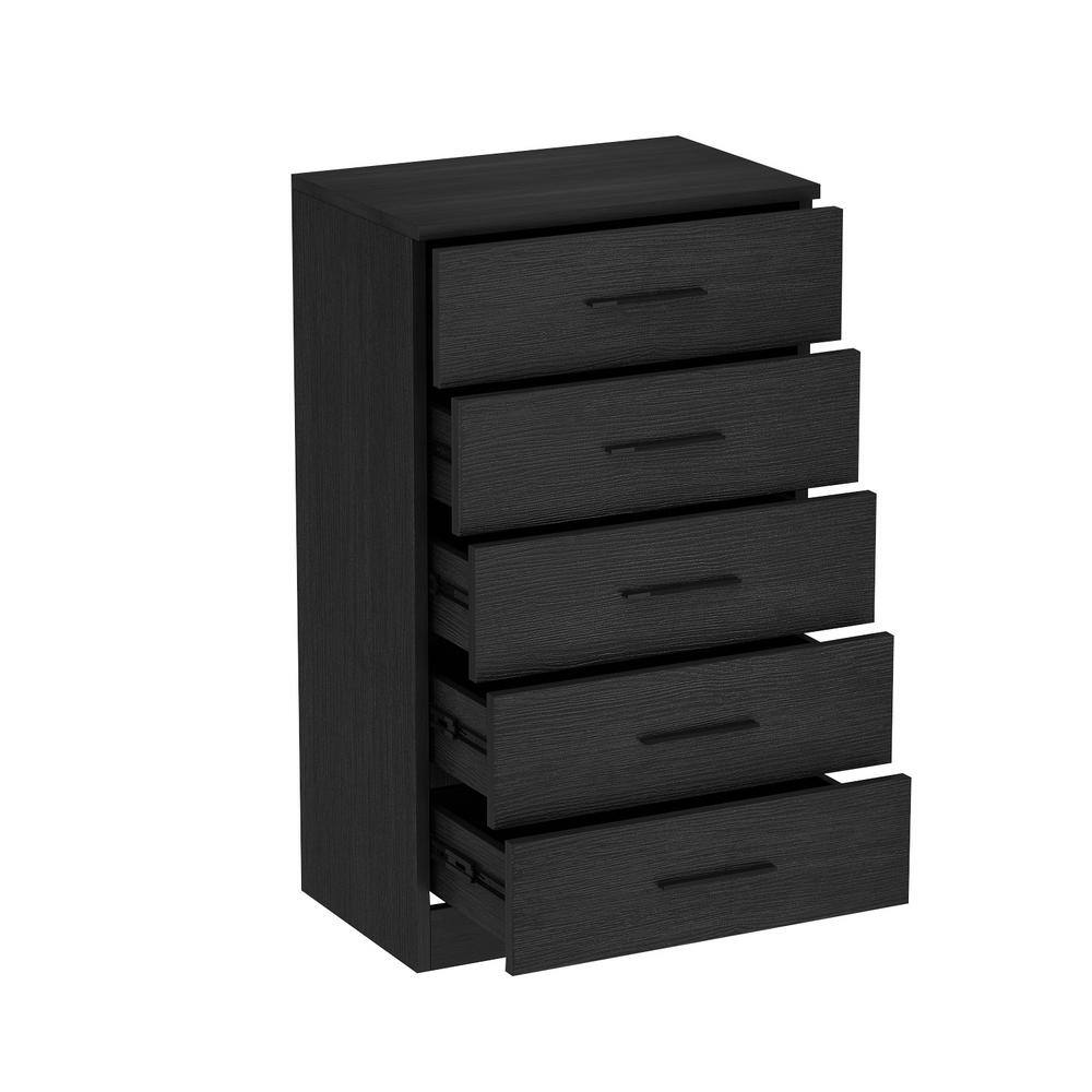 FUFU&GAGA 5Drawer Black Wood Chest of Drawers Dresser 49 in. H x 29 in
