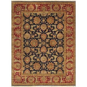Mogul Art Navy/Red 9 ft. x 12 ft. Floral Lamb's Wool Area Rug