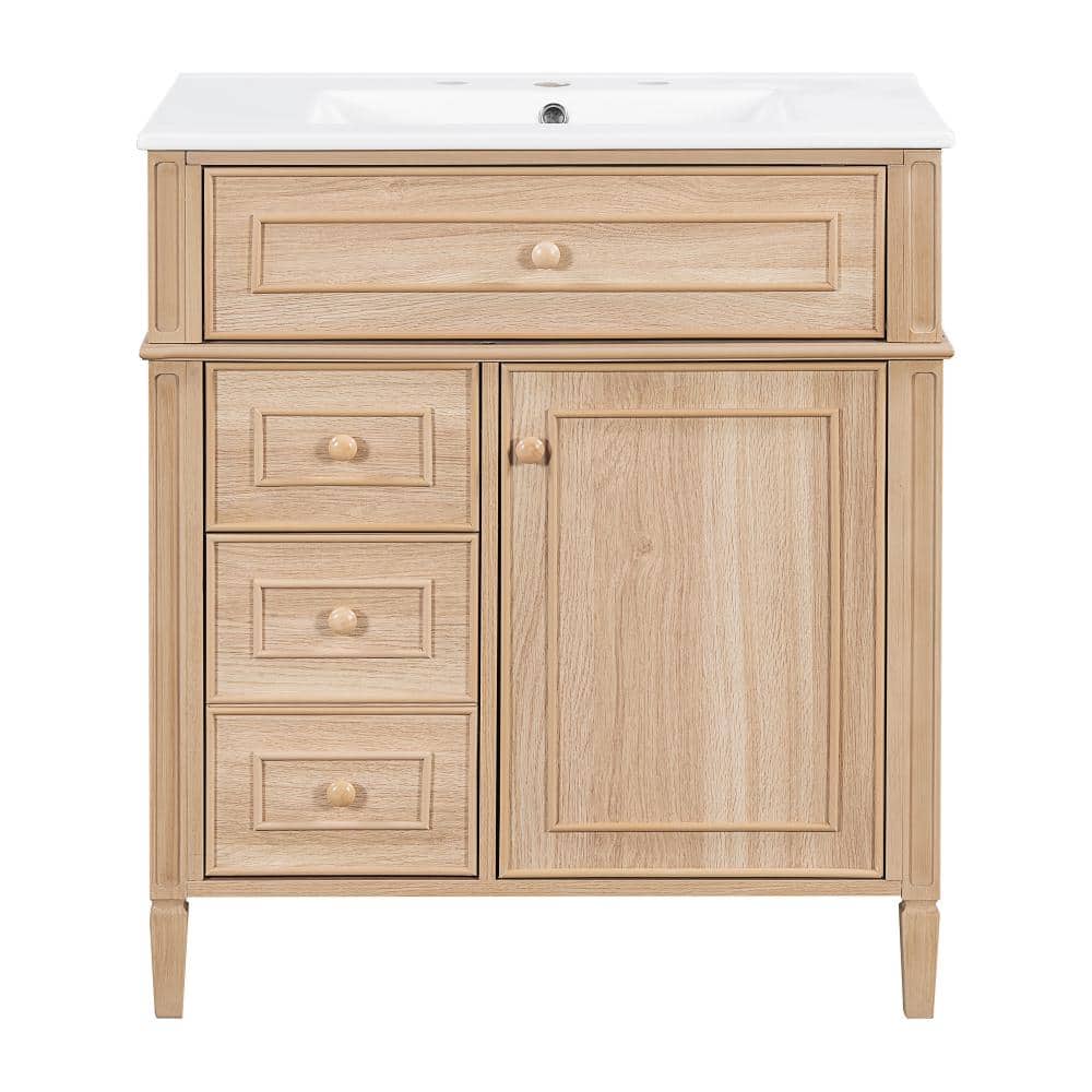 30 in. W Single Sink Freestanding Bath Vanity in Light Wood with White Ceramic Top Unassembled price history on PriceWatchPro