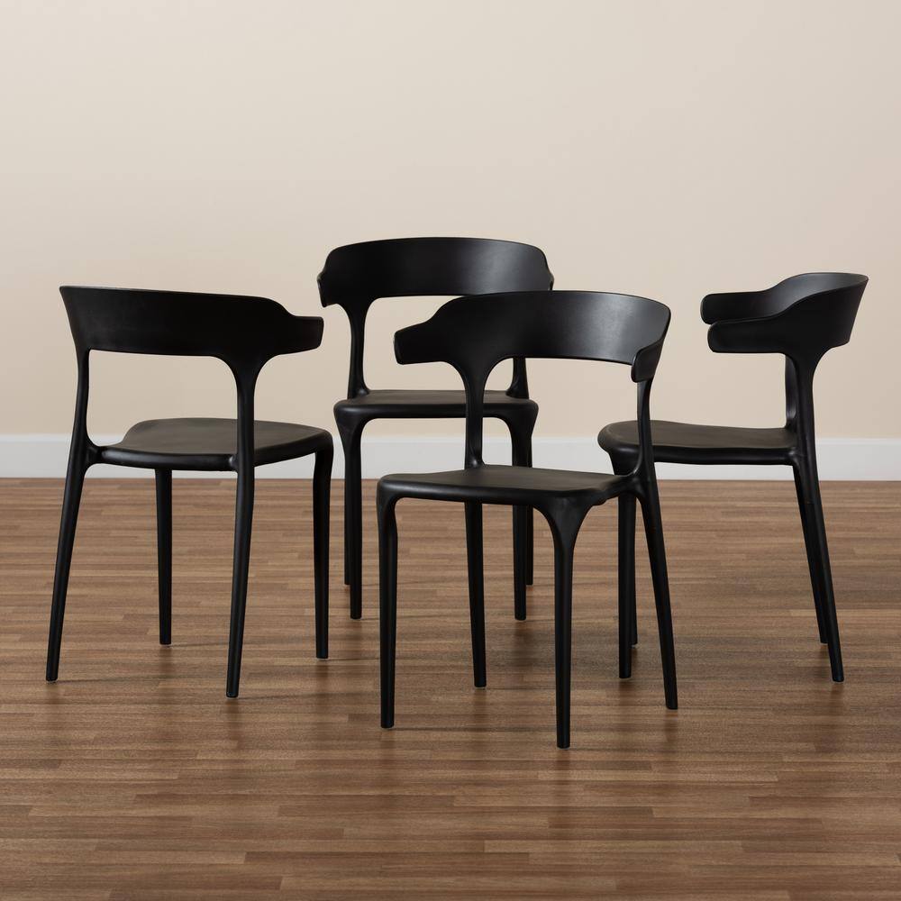 Black Low Plastic Arm Chair with Cane Backrest