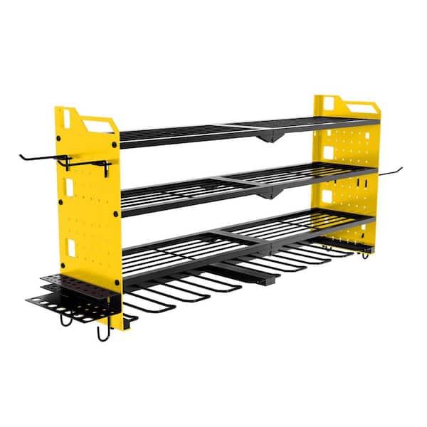 16.5 in. Yellow Steel 4-Tier Power Tool Organizer Shelving Wall Mount Utility Storage Rack 1-Pack，RED/BLACK/YELLOW
