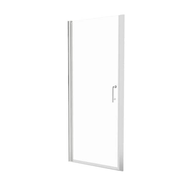 30 in. W x 72 in. H Pivot Semi-Frameless Shower Door in Brushed Nickel with Clear Glass