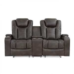 Hazen 72 in. W Brownish Gray Faux Leather Power Double Reclining Loveseat with Center Console and Power Headrests