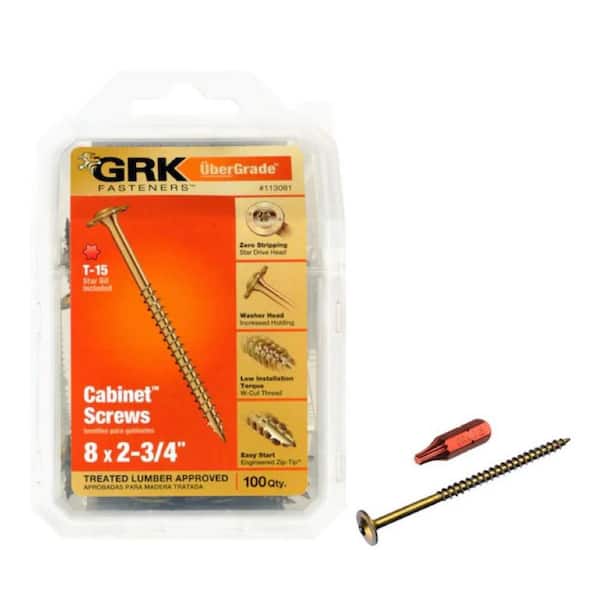 GRK Fasteners #8 x 2-3/4 in. Star Drive Round Head Washer Head Cabinet Wood Screw (100-Pack)