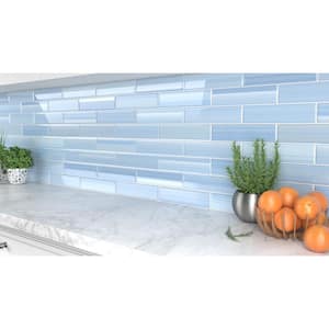Big Blue 3 in. x 12 in. Glass Tile for kitchen Backsplash and Showers (10 sq. ft. / box)
