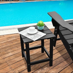Square Black Wooden Patio Coffee Table for Garden, Porch, Beach and Backyard