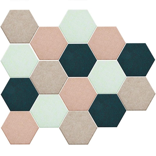 16-Pack Hexagon Felt Cork Board Tiles 6.7 x 5.9 in Notice Board with Nano Tape and 50 Push Pins Green 16 Sheets