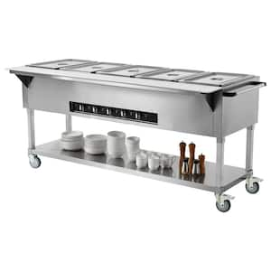 5-Pan Commercial Food Warmer, 5 x 20.6 qt. Electric Steam Table, 3750 W Buffet Warmer with 4 Wheels (2 Lockable)