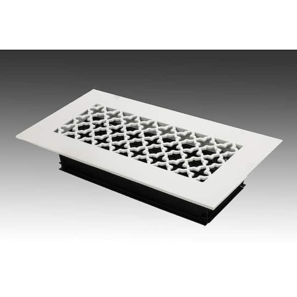 SteelCrest Victorian 12 in. x 4 in. White Powder Coat Steel Floor Vent with Opposed Blade Damper