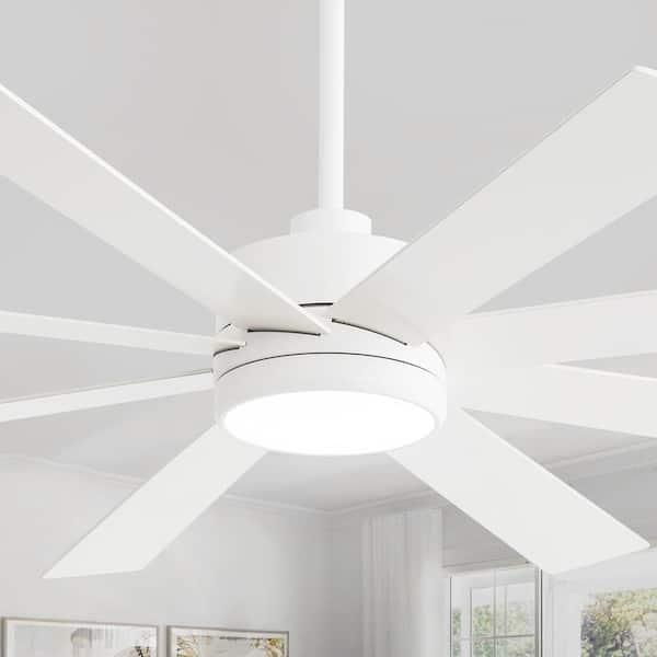 Sky Hog 65 in. Integrated LED Indoor/Outdoor Windmill Matte White Downrod Mount Great Ceiling Fan with Light with Remote Control