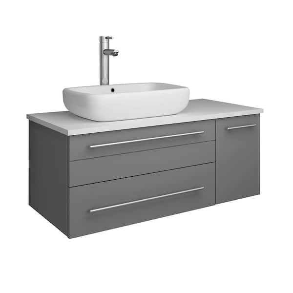 Fresca Lucera 36 in. W Wall Hung Bath Vanity in Gray with Quartz Stone Vanity Top in White with White Basin