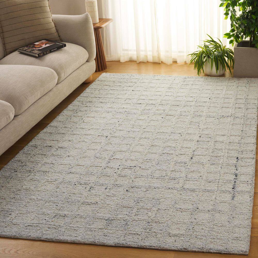 SAFAVIEH Pine 4 ft. x 6 ft. Gray Distressed Grid Area Rug PNE115F-4 ...
