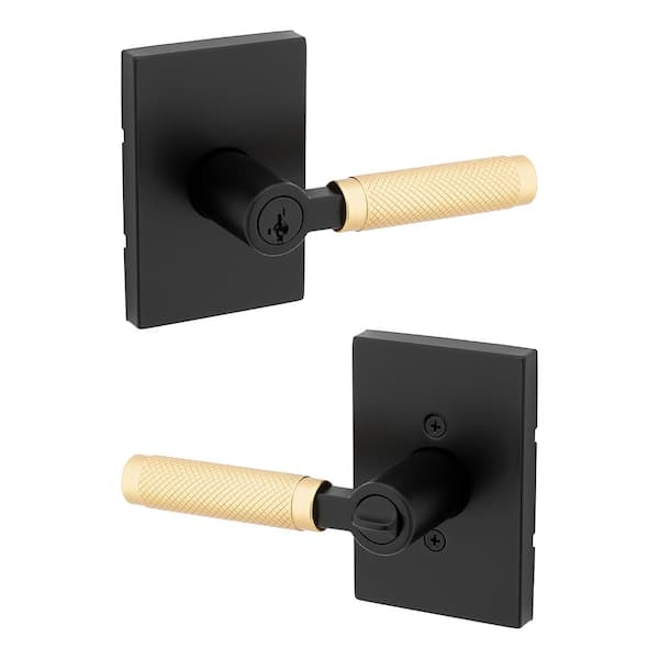 Kwikset Prava Matte Black/Satin Brass Keyed Entry Door Handle featuring SmartKey Security