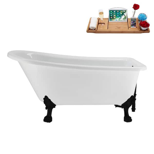 Streamline 58 in. x 28 in. Acrylic Clawfoot Soaking Bathtub in Glossy White with Matte Black Drain, Matte Black Clawfeet