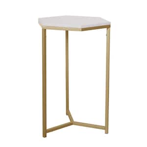 16 in. white marble top and gold metal frame coffee table