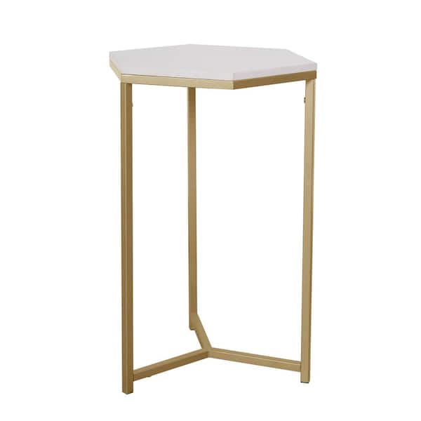 HAWOO 16 in. white marble top and gold metal frame coffee table U200121 ...