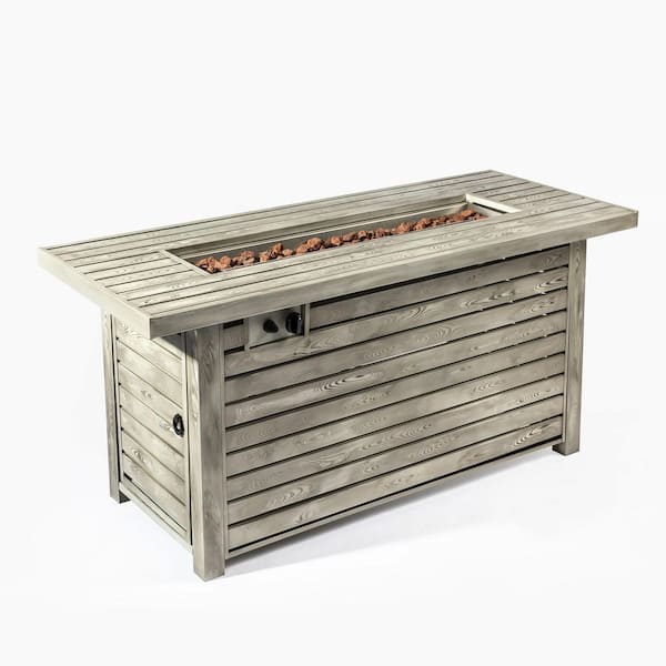 54 in. 50000 BTU Propane Gas Fire Pit Table, Rect Steel Fire Pit with Imitation Wood Grain for Outside Patio, Beige