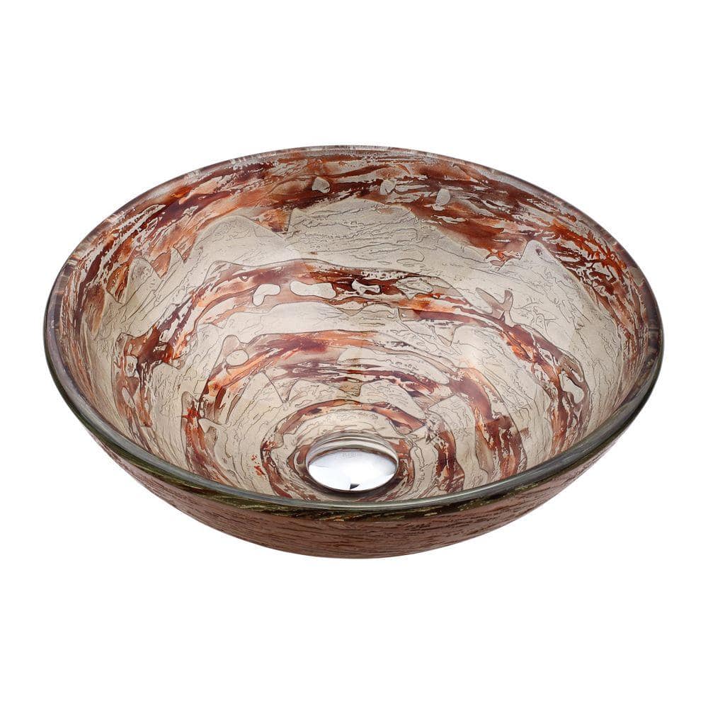 Copper Glass Round Vessel Bathroom Sink, 17-inch