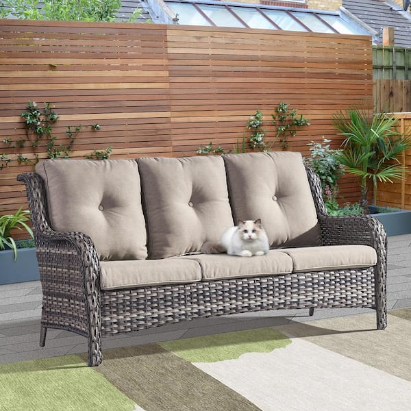 Gymojoy Carolina Gray Wicker Outdoor Couch with Gray Cushions