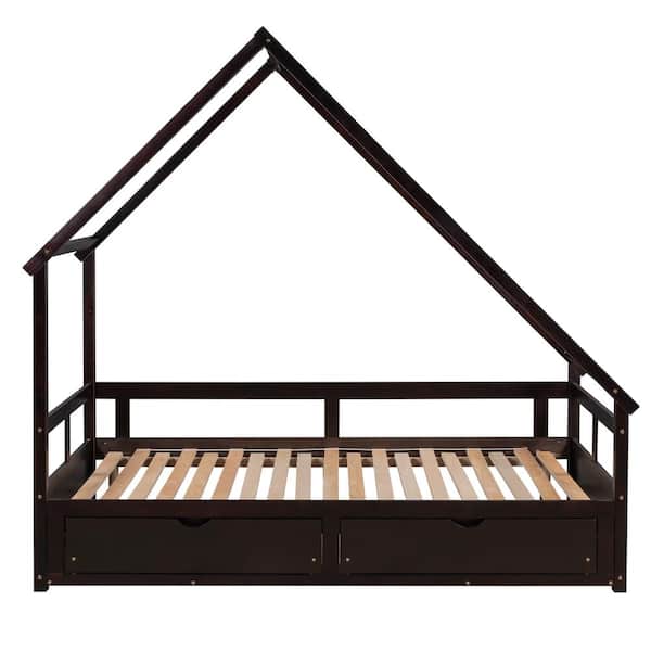 Utopia 4niture Bia Espresso Twin to King Extending Daybed House Bed with 2-Drawers