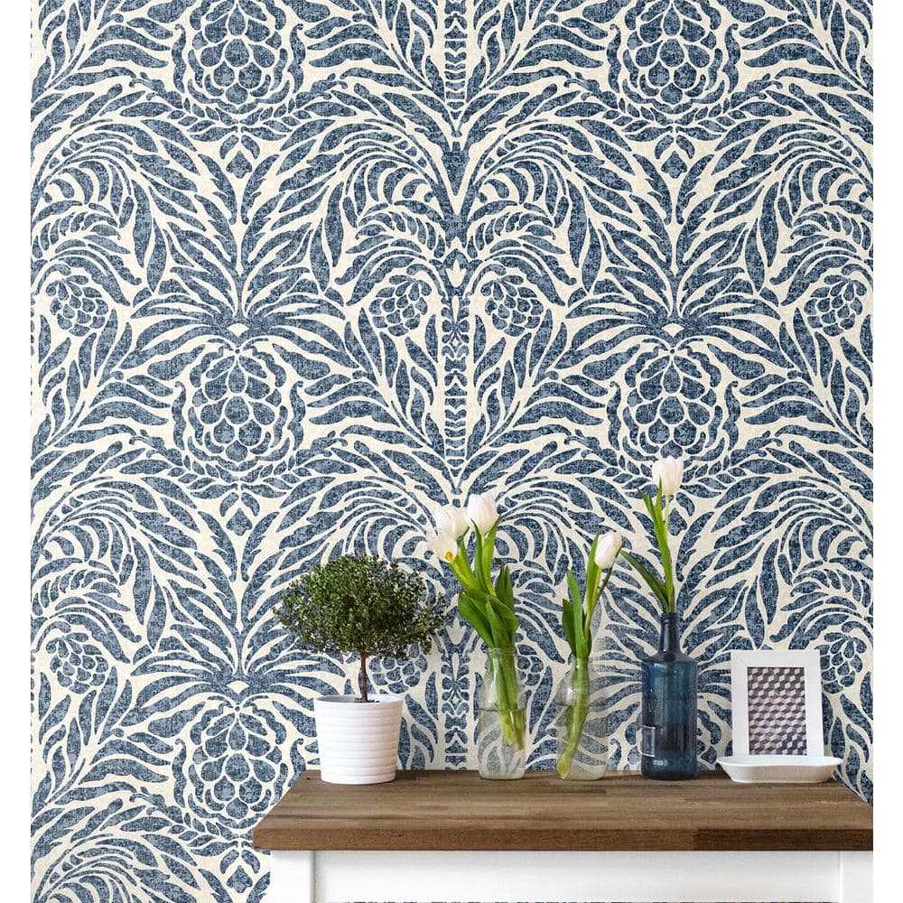 Indigo Damask Self-Adhesive Vinyl Peel and Stick Wallpaper Roll