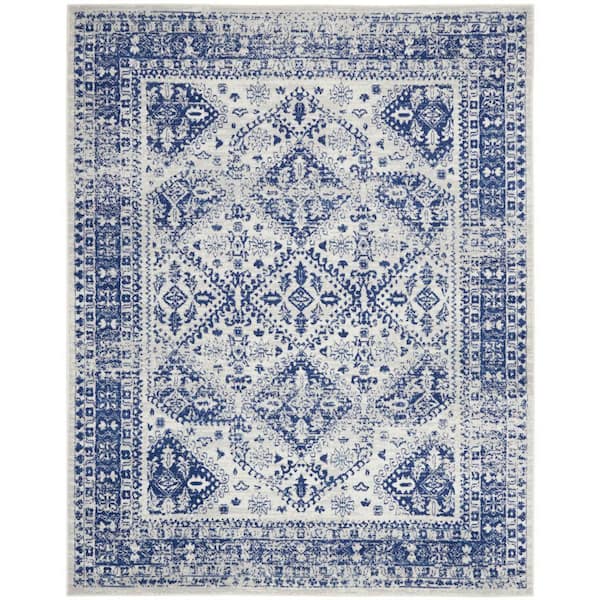 Nourison Whimsicle Ivory Navy 8 ft. x 10 ft. Geometric Bohemian Area Rug