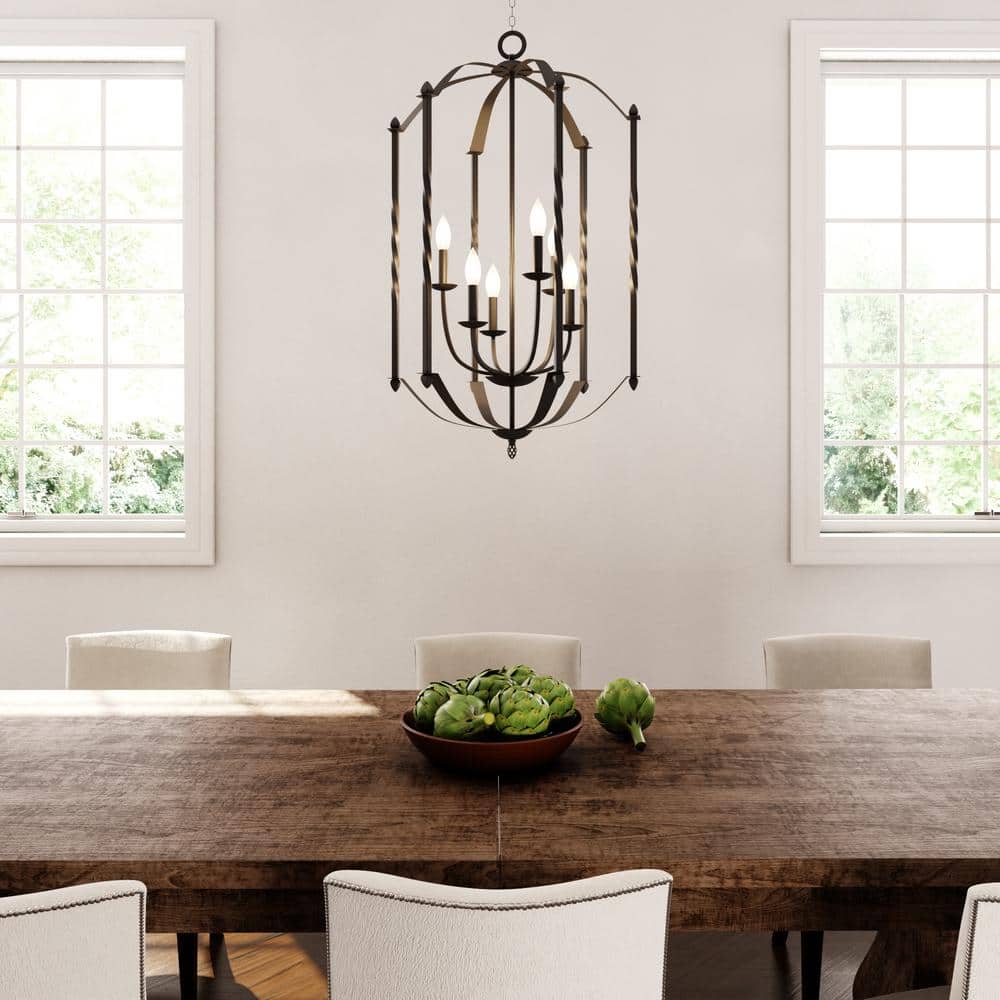 Black Iron 6-Light Farmhouse Chandelier with Twist Elements